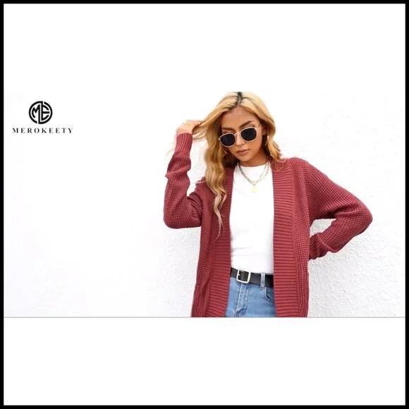 Long Sleeve Open Front Cardigan Chunky Knit Draped Sweater - Picture 7 of 7